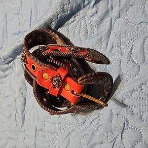 Sand castle red leather and gold metal Made in Italy belt